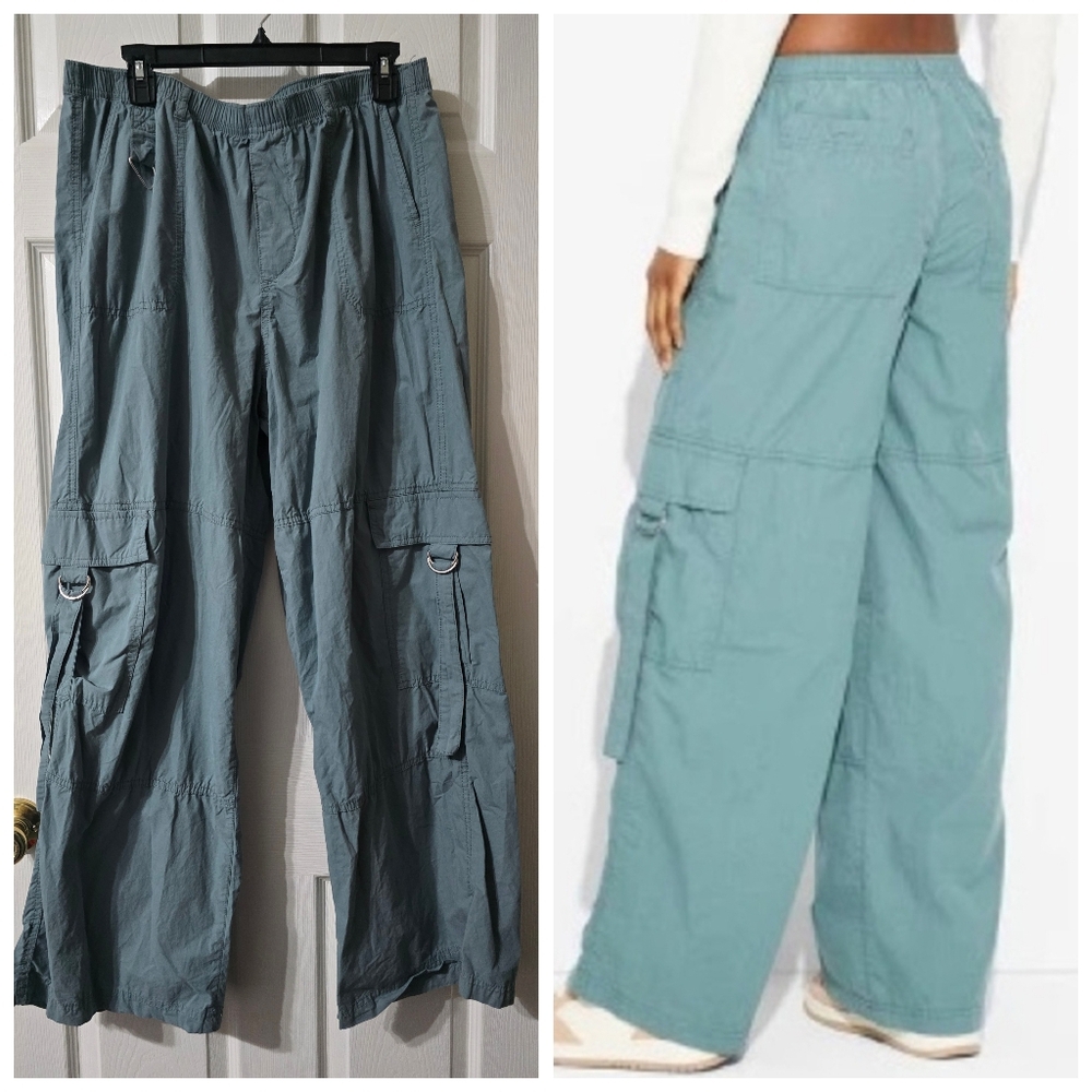 Wide-Leg Cargo Pants in Dusty Teal XL